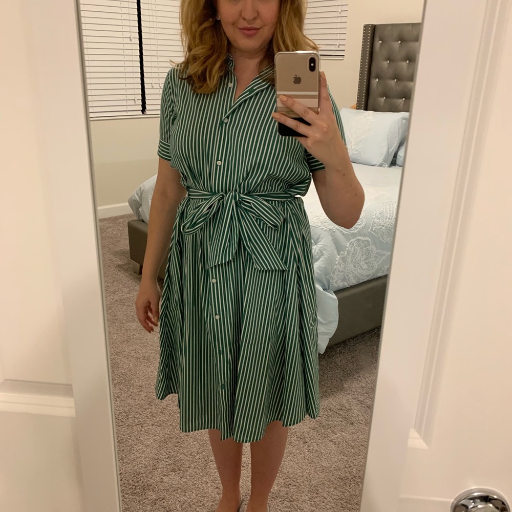 Forever 21 Shirt Dress Green Stripe Sz M!